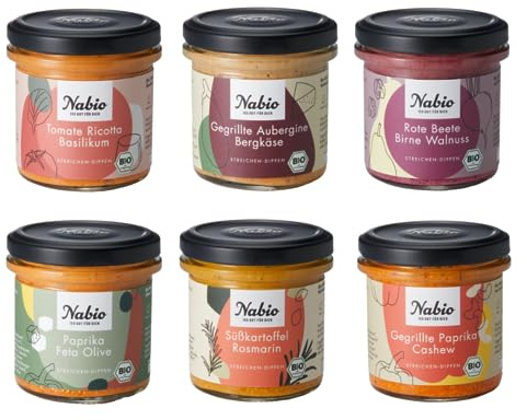 NABIO | Mediterrane Aufstriche und Dips nehmen dich mit auf eine Reise auf die Vorspeisenteller des Südens. 3 x veganer Aufstrich, 3 x vegetarischer Aufstrich (6 x 135g)