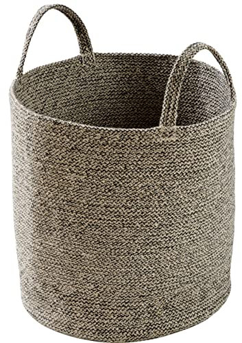 Olivia Rocco Cotton Laundry Basket Toy Storage Box For Kid Rope Blanket Baskets Large Woven Space Saving Holder Organizer Nursery Decor Washables Cleaning Clothes Container With Handle, Grey