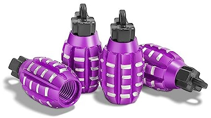 CGEAMDY 4 Pezzi Tappi per Valvola, Tappini Gomme Auto, Tappi Pneumatici Valvola a Mano a Forma Di Granata, Cerchi Tappo Stelo Valvola in Alluminio Pneumatici per Auto, Moto, Camion, Bici (Viola)