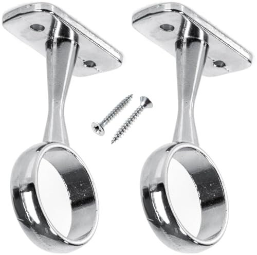 Chrome Wardrobe Rail Centre Support Brackets - 25mm Round Shaped Flange Socket for Ceiling - 2 Pack with Screws