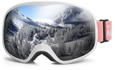 OutdoorMaster Owl Kinder Snowboard-Brille für Brille, OTG, 100% UV-Schutz, Anti-Nebel-Skibrille (weißer Rahmen+VLT 10% graue Linse)