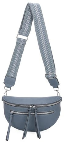 ITALYSHOP24 Damen Tasche Umhängetasche Brusttasche Muster Gürtel Bauchtasche Crossbody Gürteltasche Hüfttasche Crossover Bodybag Schultertasche Handytasche Leder Optik Jeansblau S