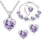 Clataly Heart Crystal Necklace Earrings Bracelet Ring Set Love Pendant Necklace Jewelry for Women and Girls (Purple)
