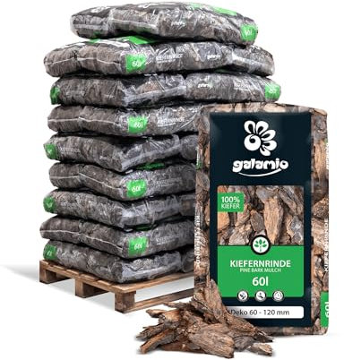 GALAMIO Kiefernrinde Kiefernmulch Rindenmulch Rinde Mulch Garten Dekor Pinus Sylvestris Natur Wald Kiefer Deko 60-120mm 60l x 26 Sack 1.560l / 1 Palette