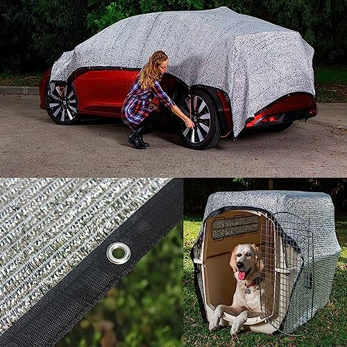 Schattennetz Auto für Hunde, 3 x 2 m, Aluminium-Netz, 85% Hitzeschutzhaube, UV-reflektierender Schutz, Sonnenschutz, Aluminium-Schattenstoffabdeckung für Outdoor-Camping, Gewächshaus, Hund, Tiere