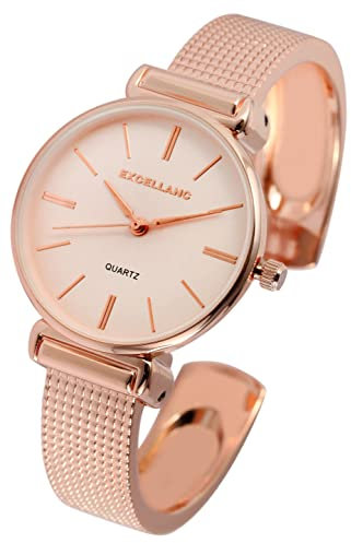 Excellanc Design Damen Spangen Armband Uhr Rosègold Metall Analog Spangenuhr 91800228003