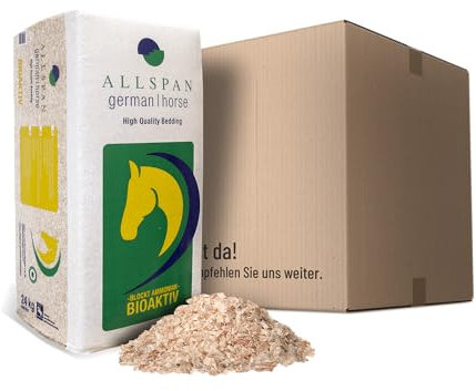 Allspan German Horse Bioaktiv Holzspäne Hobelspäne Einstreu Großtier Kleintier Tier Pferde Stall Paddock Holz Streu 24kg Sack / 1 Karton Paligo