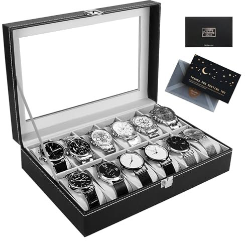 UCAMP Scatola Porta Orologi, Scatola per Orologi con 12 Scomparti, Portaoggetti per Orologi in Pelle PU,Cuscinetto Dell'orologio Rimovibile,Scatola Portaorologi per Regali di Festa
