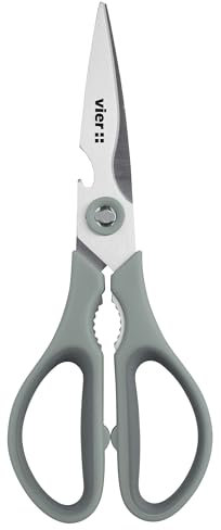 VIER - Tijera de cocina INOXIDABLE de 21cm de largo (8.27 in), color verde. Multifuncionales, para cortar carne, aves de corral, hierbas, etc además de usos domésticos.