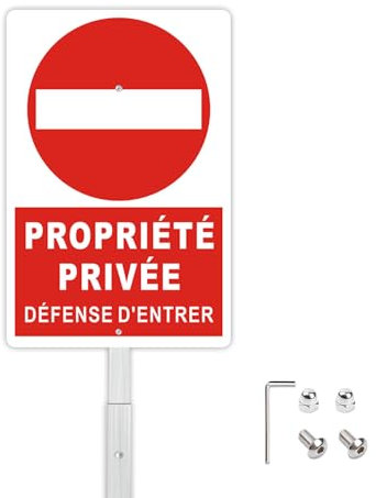 Felexdo Panneau Propriété Privée avec Piquet,30x20cm Aluminium Réfléchissant Panneau Propriété Privée Défense d'Entrer Signalétique Résistant Intempéries aux UV