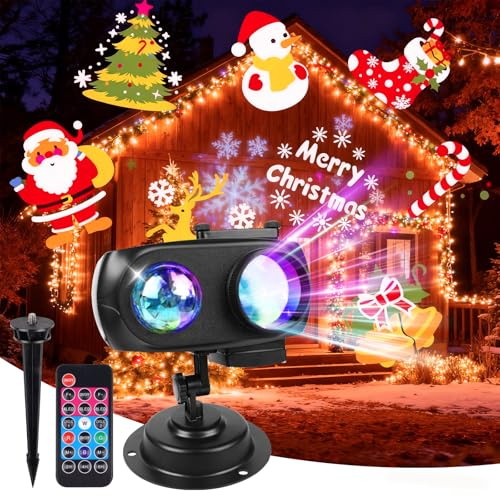BrightArk Luci Proiettore per Halloween e Natale, Lampada di proiezione LED 2 in 1 con 12 modelli commutabili, Decorazioni Impermeabili per Interno Esterno,Feste,Capodanno, Telecomando Remoto e Timer