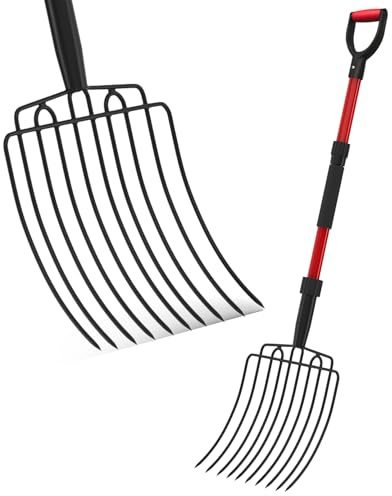 Cosita Forcone da Giardino Largo con 10 Denti in Metallo, Resistente, con Manico in Fibra di Vetro, 111 cm, per Letame, pacciamatura, compostaggio, Rosso