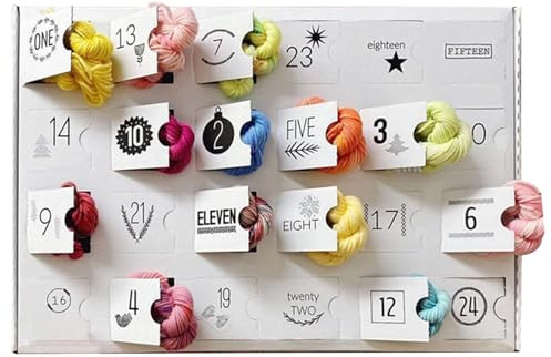 Calendario de Adviento de lana 2025, calendario de cuenta regresiva de Navidad de 24 días con de punto suave colorido | Recuerdo de arte de costura para niños y adultos principiantes