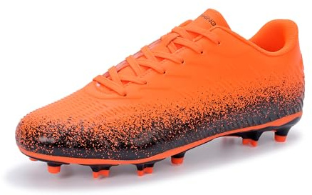 FEETHING Adult Soccer Cleats Lightweight Breathable Football Shoes with FG Studs for Men and Women Enhanced Traction for Firm Ground,Orange/Black,6