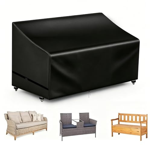 AOOWU Copertura per Panca da Giardino 3 Posti, Copertura Divano Giardino con Cinturino Elastico, Coperture Panca Esterno Impermeabile, per Mobili, Balcone, Terrazza (165 x 66 x 89/66 CM)