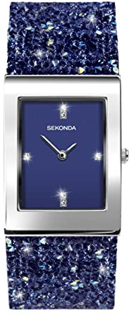 Seksy Damen-Armbanduhr mit Swarovski-Kristallen auf dem Armband, wasserfest, verstellbar, Seksy Rocks, blaues Zifferblatt, blau, 2758, Blau, 2758