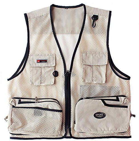 Elonglin Unisexe Gilet de Maille en Plein air Homme Femme Gilet Mince de Pêche de Photographie Multi-Poches Vêtements de Travail d'Extérieur Respirant
