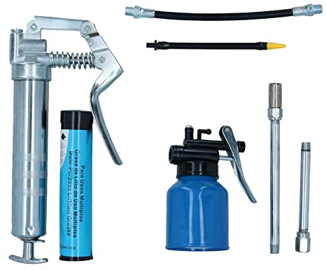 AB Tools Mini Grease Gun + Oil Can With Flexible + Rigid Nozzles and 3oz Grease 5pc Kit