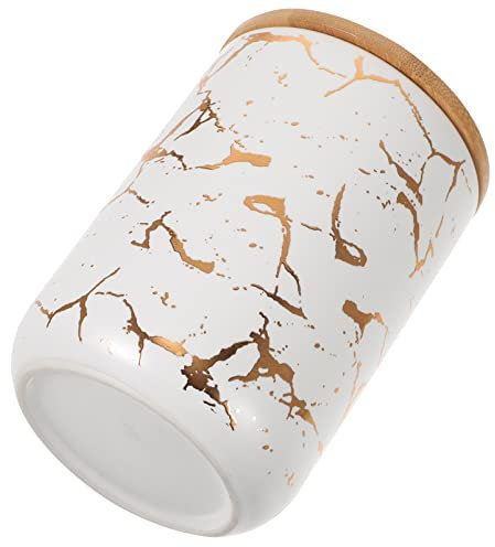 INNAL Kitchen Ceramic Canister Marble Food Storage Coffee Sugar Tea Storage Containers Pots Jars with Bamboo Lid for Farmhouse Kitchen Counter White