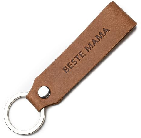 Beste Mama Schlüsselanhänger mit Gravur | Helles Leder | Personalisierte Geschenke für Mama als Geburtstagsgeschenk und zu Weihnachten | 10x2,5cm