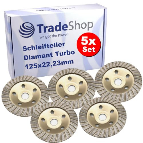 5x Trade-Shop Profi TURBO Diamant Schleifteller 125 x 22,2mm kompatibel mit DeWalt Eibenstock Festool Hilti Flex Collomix Winkelschleifer Fräse