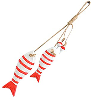 Yardenfun 1pezzi Decorazione Stile Mediterraneo Con Pendenti Forma Di Pesce Legno Piccoli Pendenti Stringa Per Decorazioni Da Parete Rete Decorativa Per Casa e Bar Colore Rosso Per Feste e