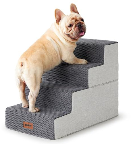ZOMISIA Dog Stairs for Small Dogs - Pet Stairs 2 in 1 with Zippers Suitable for Couch and Bed, 35D Foam Dog Steps with Non Slip Bottom Grey 4 Steps, Grey
