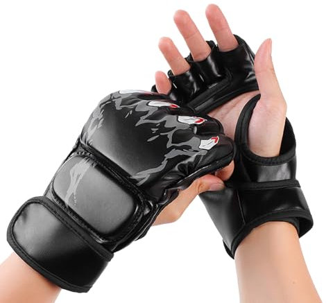 Boxhandschuhe für Herren und Damen, Profi-Training, Sparring, Boxhandschuhe, Boxsack, offene Handflächen, Flexibilität, Handgelenkschutz, Herren und Damen, Boxtraining, PU-Leder (Schwarz)