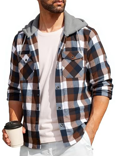 SwissWell Camisa a Cuadros Hombre Camisa de Franela para Hombre Sudaderas de Leñador de Manga Larga Exteriore Camisa Casual con Capucha M-3XL