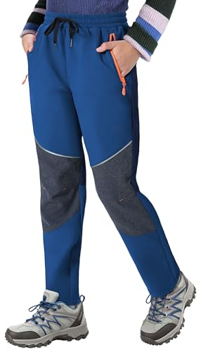 Kids Boys Snow Waterproof Pants Youth Fleece Hiking Softshell Warm Insulated Ski Trousers Toddler Rain Pants Blue 8Y