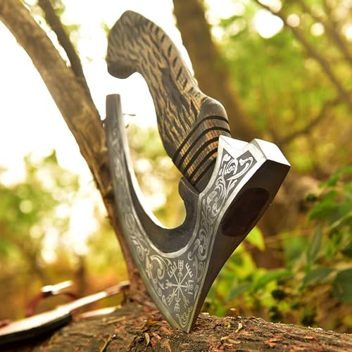 Viking Pizza Cutter Hand Forged Hatchet Mini Axe | Carbon Steel Slicer Chef Axe With Leather Sheath | Premium Pizza Oven Accessories for Camping, Hunting & Gifts for Men