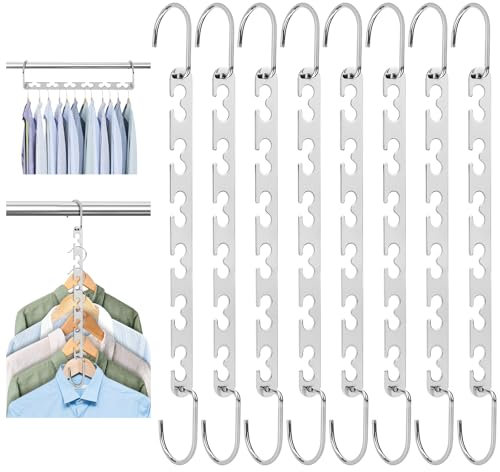 8 Stück Platz Max Kleiderbügel, 26CM Platzsparende Kleiderbügel Metall, Kleiderbügel Platzsparend Silber, Magic Magische Bügel kann 12 Kleidungsstücke aufnehmen