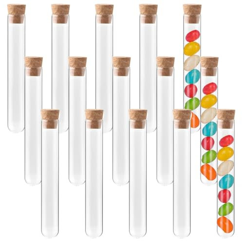 NJCXOLA 15 Stück Reagenzglas, Reagenzglas mit Korken, Reagenzgläser mit Korken, Reagenzglas Glas Reagenzglas Vase, Reagenzgläser für Blumen, für Blumen, Liquids, Spices, DIY, 12mm×75mm