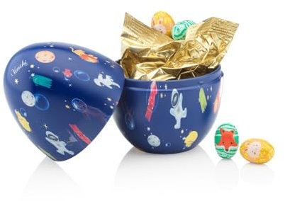 Venchi - Salvadanaio di Latta a Forma di Uovo con 9 Ovetti di Cioccolato, Gusti Assortiti con Pistacchi, Mandorle e Nocciola Piemonte IGP, Senza Glutine, 100 gr, Collezione Pasqua, Idea Regalo