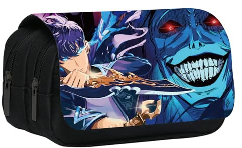 UBBY Solo Leveling Federmäppchen Doppelschichtige mit Reißverschluss 20 x 10 x 9 cm, Stifteetui für Schule, Büro und Reise, Teenager (Lächeln)