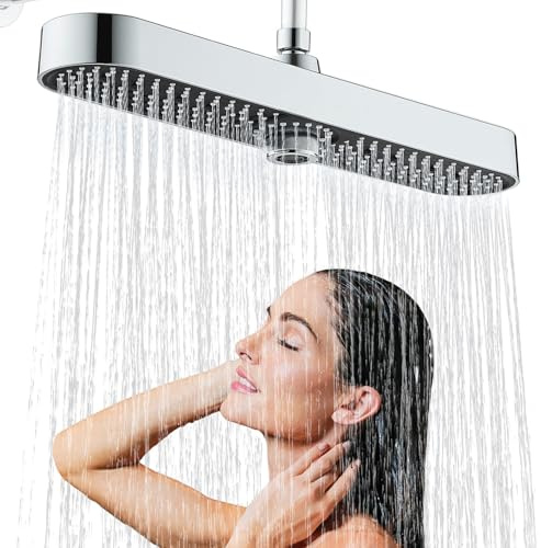 JINYOMFLY Soffione per Doccia Grande 48cm, 3 Modalità Soffione Doccia Anticalcare, Cipolla per Doccia, Cromo