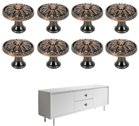 Qwrqwr Vintage möbelknoppar röd koppar med blommönster, uppsättning med 6 lådknappar med skruvar för byrå, garderob, låda och dörr, retrodesign (röd koppar)