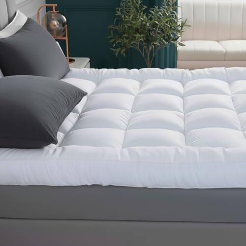 4AS Supersoft Mattress Topper Double Bed - Microfibre Filling 5cm Extra Thick Mattress Topper with Elasticized Corner Straps - White (Double 137x190 cm)