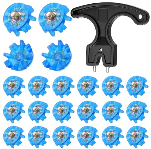 21 Pcs Golf Shoe Spikes Replacements Set 20 Pcs Golf Shoe Spikes Replacements with 1 Pcs Golfs Shoes Cleats Wrench Tooth Stinger Screw Cleats Universal Non-Slip Golfs Shoes for Cricket Sho-es, Blue