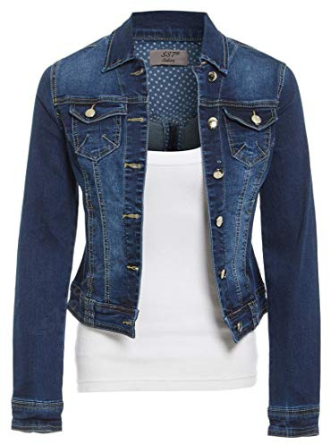 SS7 Womens Indigo Denim Jacket Ladies Stretch Jean Jackets Size 8 10 12 14 Dark Blue