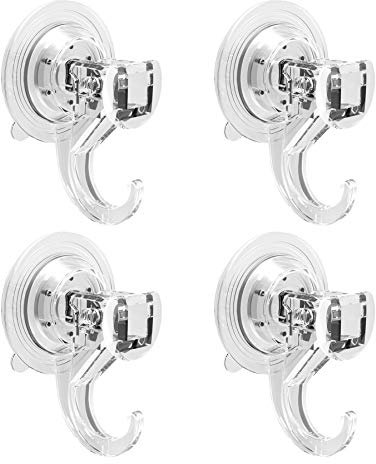 Quntis Suction Hooks 4 Packs, Powerful Push and Lock Vacuum Multi-Purpose Suction Shower Hooks Wreath Hanger Strong Absorption Suction Cup Holds Up to 3kg Transparent for Kitchen Bathroom Door Window