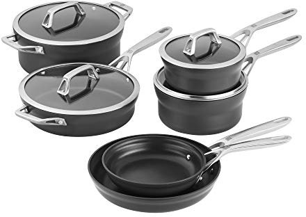 ZWILLING Motion Nonstick Hard-Anodized 10-Piece Cookware Set in Grey, Dutch Oven, Fry pan, Saucepan