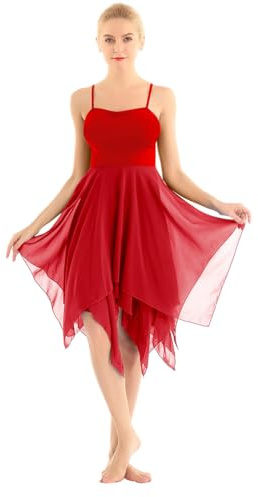Freebily Dansbalettklänningar Dam Asymmetrisk konstnärlig gymnastik Bodysuit Tutu Klassisk Dans Asymmetrisk Chiffong Latin Dansklänning Rumba Samba, Röd, M