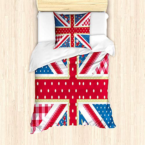 ABAKUHAUS Shabby Flora Bettbezug Set, Britische Flagge Floral, Milbensicher Allergiker geeignet mit Kissenbezügen, 135 cm x 200 cm - 80 x 80 cm, Mehrfarbig