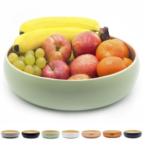 Dehaus® Saladier Fait Main Bambou Grand 30 cm, Élégante Corbeille à Fruits, Corbeille à Pain, Bol à Salade en Bois ou Panier Fruit, Bol de Service Rond (Vert Clair)