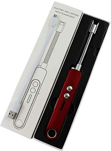 Accendino elettrico ad arco con collo flessibile a 360° e torcia integrata, ricaricabile tramite USB, accendino antivento senza fiamma, per campeggio, stufa a gas, barbecue, fuochi d'artificio (rosso)