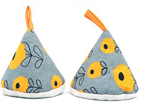 Shiwaki Un Paio di Guanti da Forno in Cotone Comodo Triangolo da 4,3 Pollici per Guanti con Coperchio pentola Guanti da Forno con Manico per pentola da Forno antiscottatura - Fiore Giallo