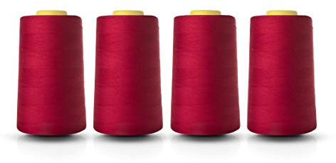 Realm Overlocking Sewing Machine Polyester Thread x Four 5000 Yards Cones White Black Natural Navy Red (Red)