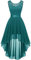Berylove Vintage Robe de Cocktail Pin Up High Low en Dentelle Mousseline pour Mariage Soirée Bal Jupe Asymétrique sans Manche avec Ceinture 35 Peacock Green 2XL