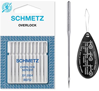 Overlock/Serger SY 2054 Sewing Machine Needles for Singer Overlockers (Pack of 10), Size 80/12, Includes Large Needle Threader